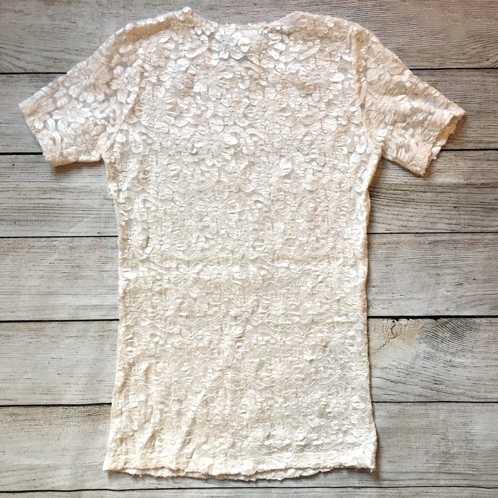 Victoria secret lace top cream short sleeve shirt